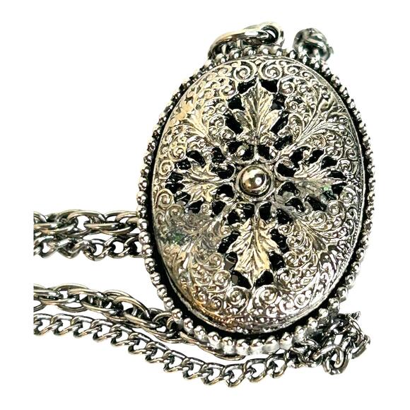 Silver Tone Double Strand Filigree Scroll Openwork Double Sided Pendant Necklace - Picture 4 of 7